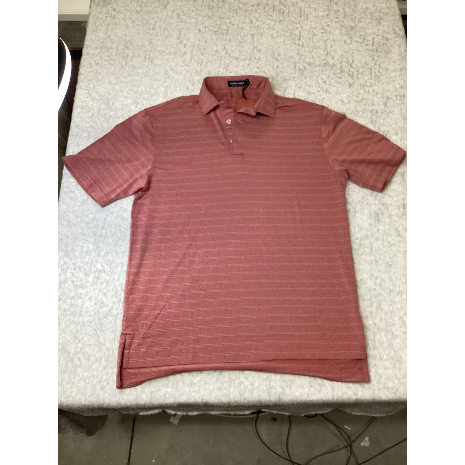 Southern Marsh Newcastle Stripe Featherlight Polo Shirt Rhubarb Red Mens Small